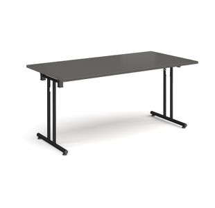 Rectangular folding leg table with black legs and straight foot rails 1600mm x 800mm - Onyx Grey