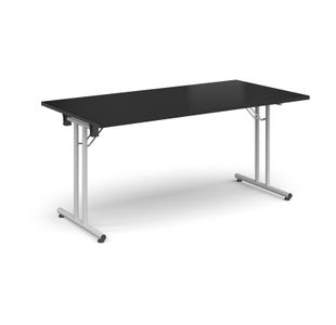 Rectangular folding leg table with white legs and straight foot rails 1600mm x 800mm - Black