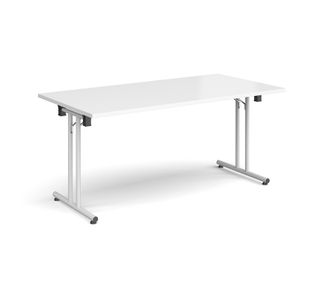 Rectangular folding leg table with white legs and straight foot rails 1600mm x 800mm - white