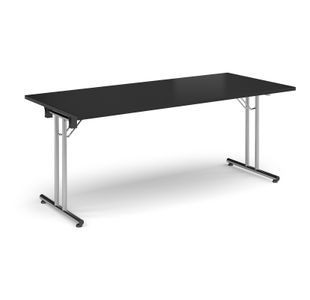 Rectangular folding leg table with chrome legs and straight foot rails 1800mm x 800mm - Black
