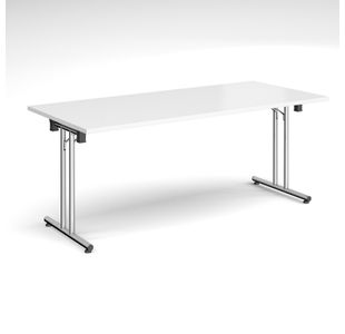 Rectangular folding leg table with chrome legs and straight foot rails 1800mm x 800mm - white