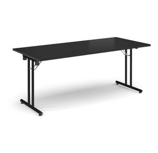 Rectangular folding leg table with black legs and straight foot rails 1800mm x 800mm - Black