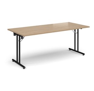 Rectangular folding leg table with black legs and straight foot rails 1800mm x 800mm - Kendal Oak
