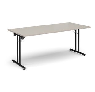 Rectangular folding leg table with black legs and straight foot rails 1800mm x 800mm - Light Grey