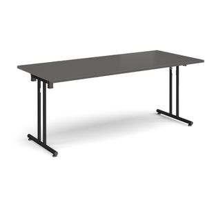 Rectangular folding leg table with black legs and straight foot rails 1800mm x 800mm - Onyx Grey