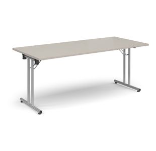 Rectangular folding leg table with silver legs and straight foot rails 1800mm x 800mm - Light Grey