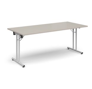 Rectangular folding leg table with white legs and straight foot rails 1800mm x 800mm - Light Grey