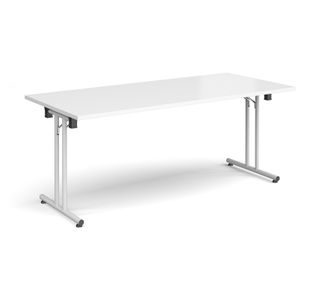 Rectangular folding leg table with white legs and straight foot rails 1800mm x 800mm - white