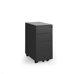 Steel 3 drawer narrow mobile pedestal - black