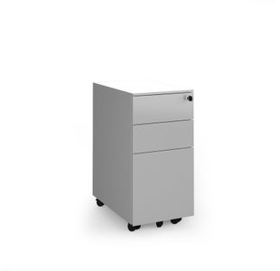 Steel 3 drawer narrow mobile pedestal - silver
