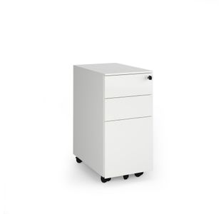 Steel 3 drawer narrow mobile pedestal - white