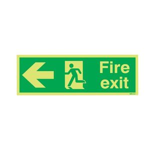 Safety Sign Niteglo Fire Exit Running Man Arrow Left 150x450mm PVC FX04311M