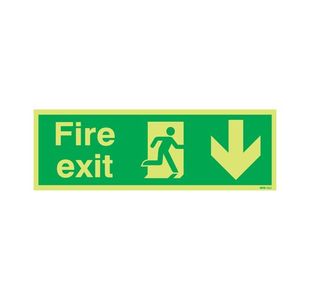 Safety Sign Niteglo Fire Exit Running Man Arrow Down 150x450mm PVC FX04211M