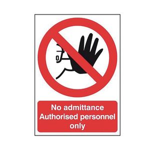 Safety Sign No Admittance Authorised Personnel Only Self-Adhesive A5 ML01551S