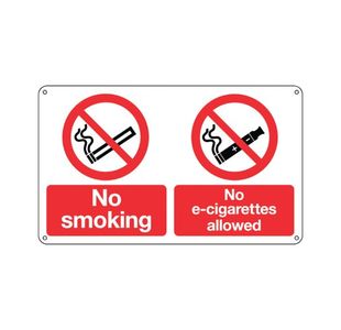 Signs and Labels No Smoking and No E-Cigarettes Sign Rigid Plastic 100x250mm EL005URP