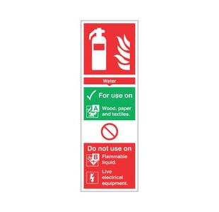Safety Sign Fire Extinguisher Water For Use On PVC 300x100mm Rigid PVC F100/R