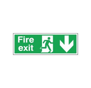 Safety Sign Fire Exit Running Man Arrow Down 150x450mm Self-Adhesive E100A/S