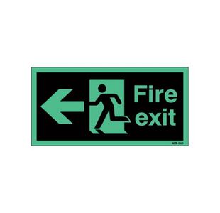 Safety Sign Niteglo Fire Exit Running Man Arrow Left 150x450mm Self-Adhesive NG27A/S