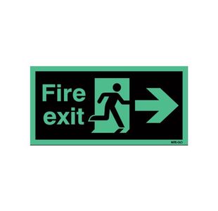 Safety Sign Niteglo Fire Exit Running Man Arrow Right Self-Adhesive 150x450mm NG26A/S