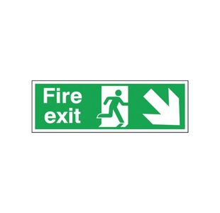 Safety Sign Fire Exit Running Man Arrow Down/Right 150x450mm Self-Adhesive E99S/S
