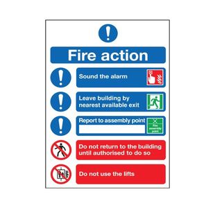 Safety Sign Fire Action Symbols A4 PVC FR09950R
