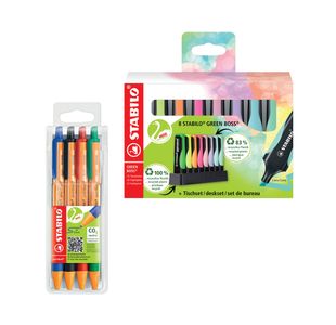 Stabilo Green Boss Highlighter Desk Set Assorted (Pack of 8) + FOC Assorted Pointball Pens