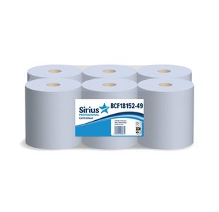 Sirius 2-Ply Centrefeed Rolls 166mmx150M Blue Pack of 6 BCF18152-49