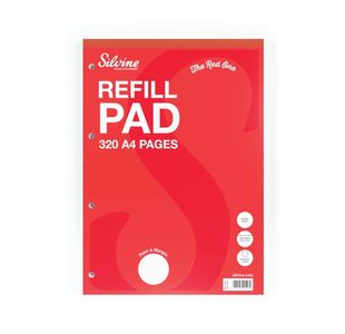 Silvine Refill Pad 320 Pages Ruled with Margin Perforated Punched 4 Holes A4 (Pack of 3) A4RPFM320