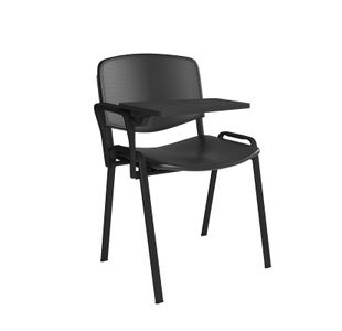 Taurus plastic meeting room chair with writing tablet - black with black frame