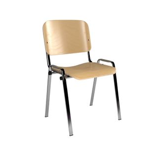 Taurus wooden meeting room stackable chair with no arms - beech with chrome frame