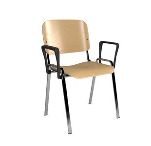 Taurus wooden meeting room stackable chair with fixed arms - beech with chrome frame