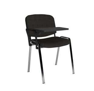 Taurus meeting room chair with chrome frame and writing tablet - charcoal