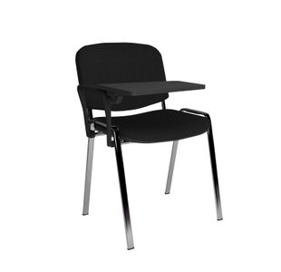 Taurus meeting room chair with chrome frame and writing tablet - black