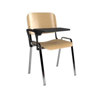 Taurus wooden meeting room chair with writing tablet - beech with chrome frame