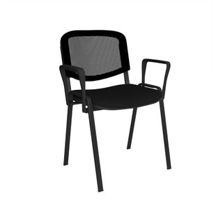 Taurus mesh back meeting room stackable chair with fixed arms - black