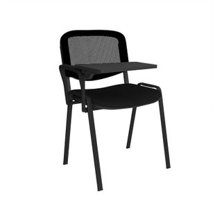 Taurus mesh back meeting room chair with writing tablet - black