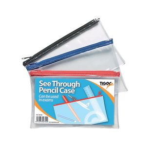 Tiger See Through Pencil Case 200 x 125mm (Pack of 12) 300794
