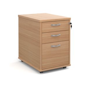 Tall mobile 3 drawer pedestal with silver handles 600mm deep - beech