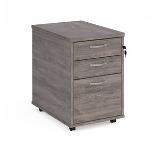 Tall mobile 3 drawer pedestal with silver handles 600mm deep - grey oak