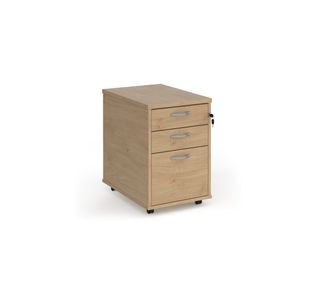 Tall mobile 3 drawer pedestal with silver handles 600mm deep - Kendal Oak