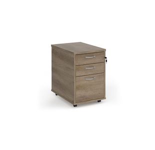 Tall mobile 3 drawer pedestal with silver handles 600mm deep - Nebraska Oak