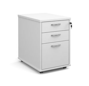 Tall mobile 3 drawer pedestal with silver handles 600mm deep - white