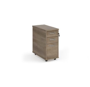 Tall slimline mobile 3 drawer pedestal with silver handles 600mm deep - Nebraska Oak
