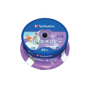 Verbatim DVD+R DL 8x 8.5GB No ID Wide Printable Spindle (Pack of 25) 43667