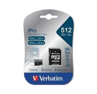 Verbatim Pro U3 Micro SDXC Memory Card 512GB with SD Adapter 47046
