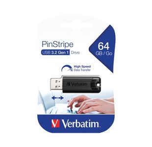 Verbatim Black Pinstripe 64GB USB 3.0 Flash Drive 49318