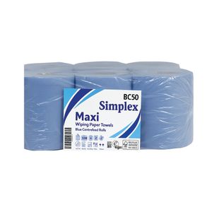 White Box 2-Ply Embossed Centrefeed Roll Blue (Pack of 6) WX50023