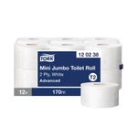 T2 White Mini Jumbo Toilet Roll Pk12