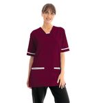 V-Neck Scrub Top Maroon/White M