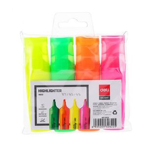 Deli Highlighter Chisel 1-5Mm 4 Col Set